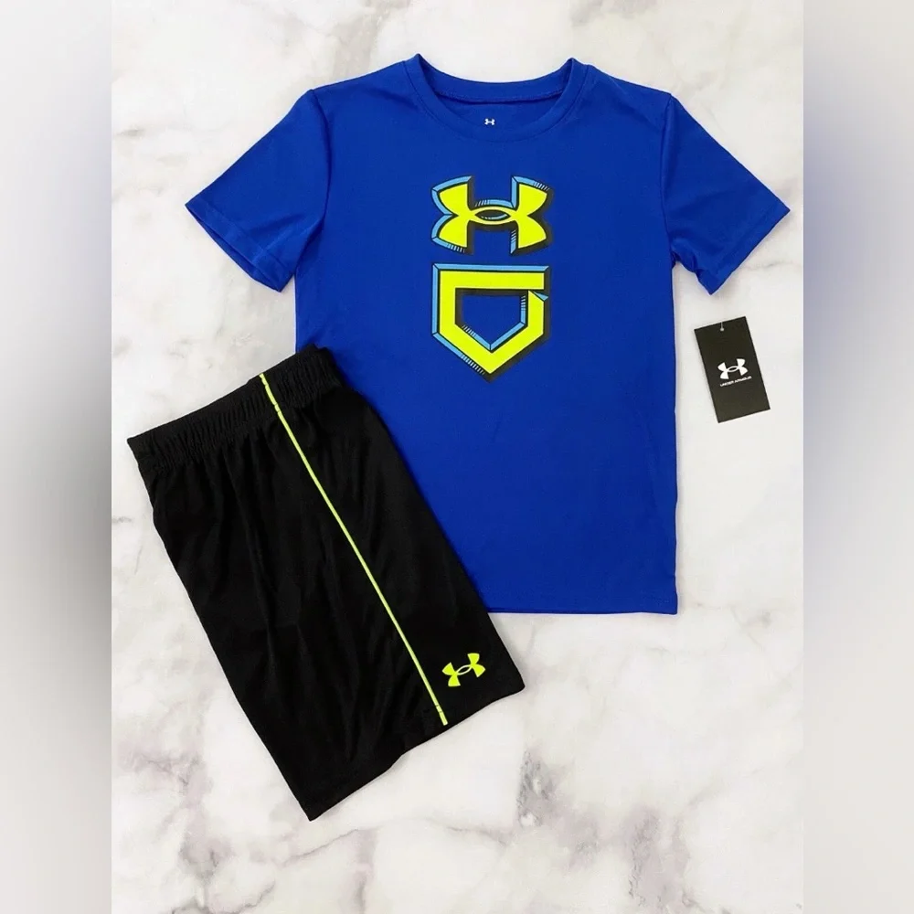 Boys Under Armour Size 4 Baseball Shirt And Shorts Set New
